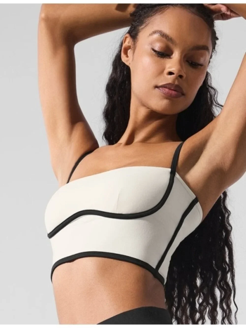 Alo Airbrush Streamlined Bra Tank Ivory Black Padded Sports Bralette Crop Top M